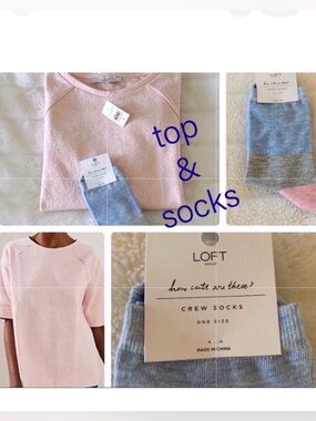 AT Loft Cute Socks & Flattering Jacquard Light Pink Top & Super Cute Socks